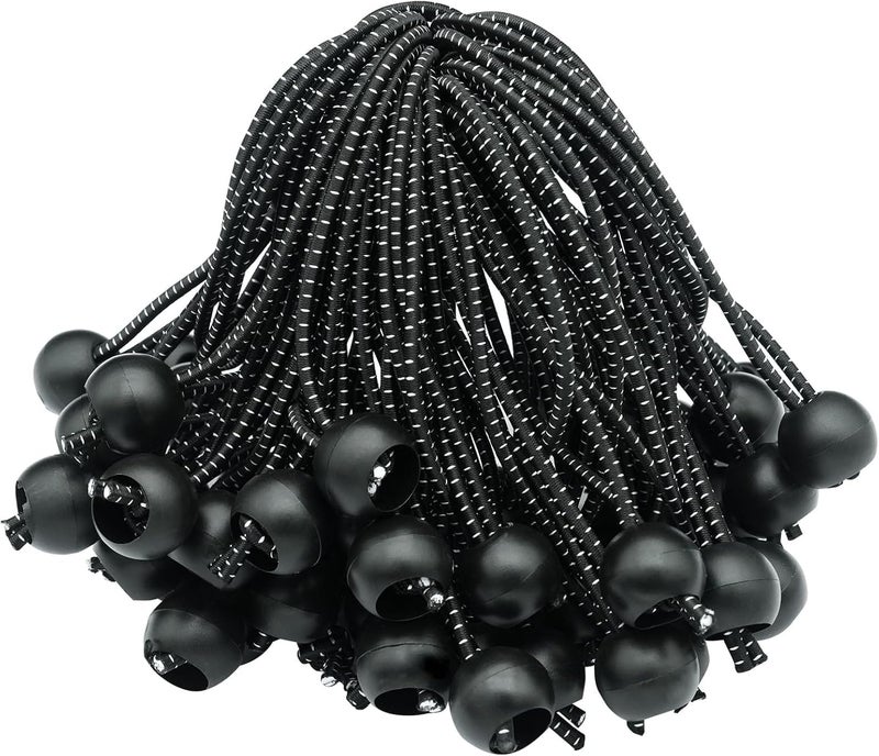 Axelord 50 Pack Ball Bungee Cord, 11 Inch Heavy Duty Bungie Cord Balls, Black, Camping Usage, Indoor, Outdoor, Multifunctional, Waterproof, Prevent Breakage, UV Protection, Organizing, Securing. - Image 1